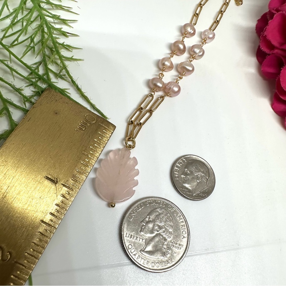 NEW⚜️Rose Quartz & Freshwater Pearl Hand Linked Necklace - Picture 8 of 9